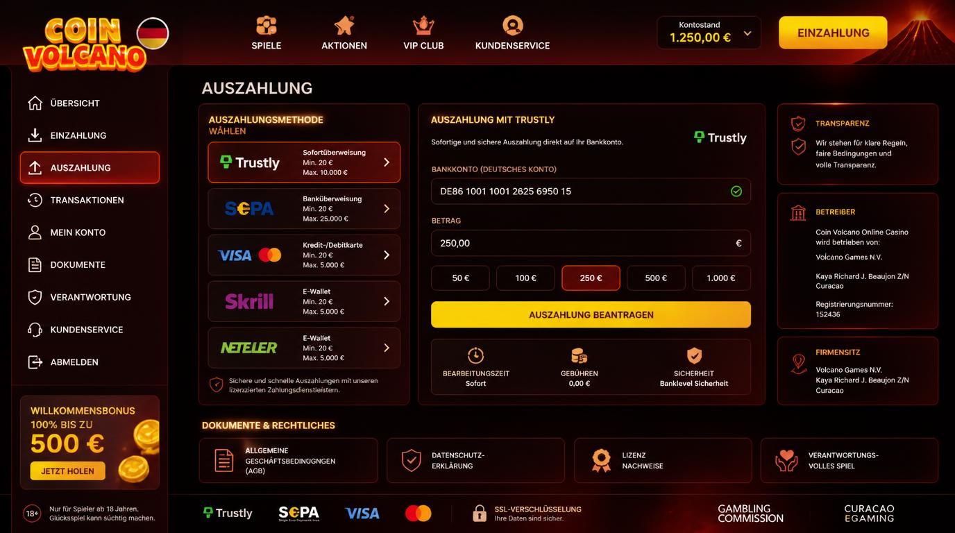 Coin Volcano bewertet im deutschen Markt mit Banking, Lizenz &amp, Auszahlung.