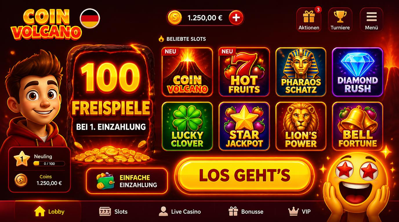 Einsteiger erhalten 100 Freispiele bei erster Einzahlung in bunter Slot-Lobby, kostenlos, unkompliziert.